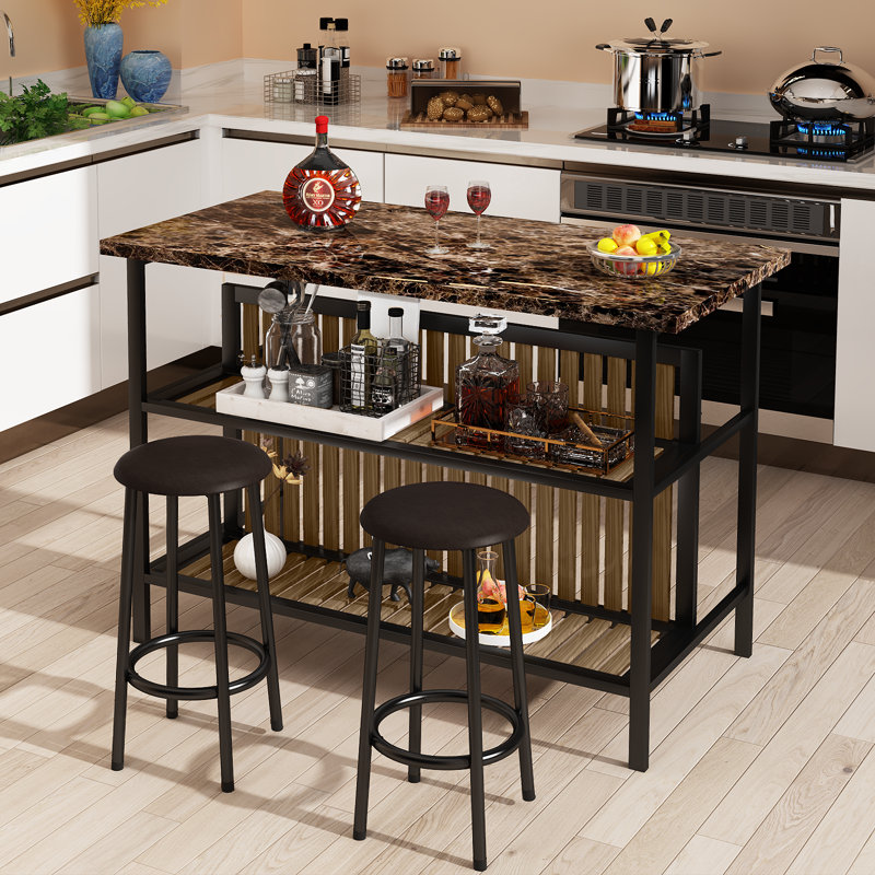 Inas Kitchen Island Set, Brown