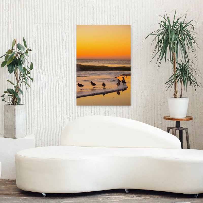 Golden Hour Shorebirds Peaceful Serene Tranquil Bird Coastal Wall Art Print 1 Piece Wrapped Canvas Wall Art