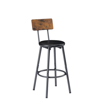63 inch Industrial Bar Table Set with 3 PU Upholstered Stools, Rustic Brown and Black Kitchen Breakfast Counter Table