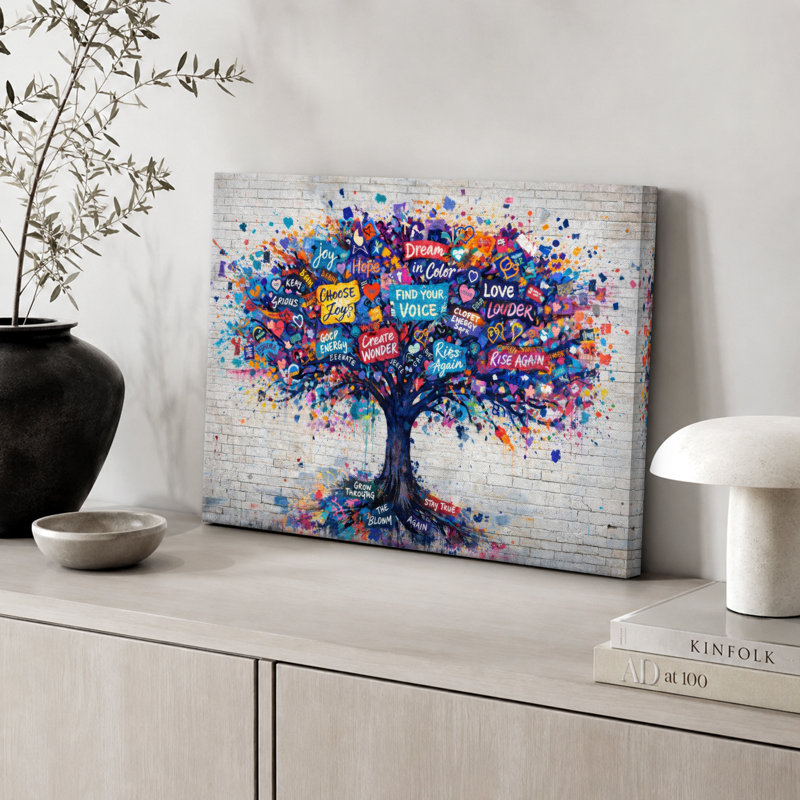 «Vibrant Dream Tree Graffiti», reproduction d'art sur toile encadrée, impression sur toile, H 32 po x l 48 po x P 1,5 po