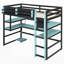 Lit mezzanine simple en bois avec bureau, support de rangement latéral, tablettes multiples et lumière RVB-133663743