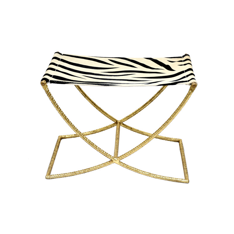 Tabouret d'appoint en cuir de vache, Doré