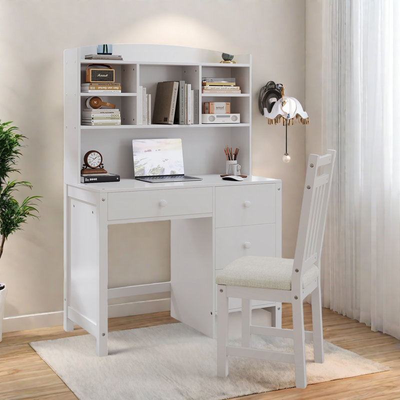 Bureau 40 "avec chaise rembourrée et huche, Blanc