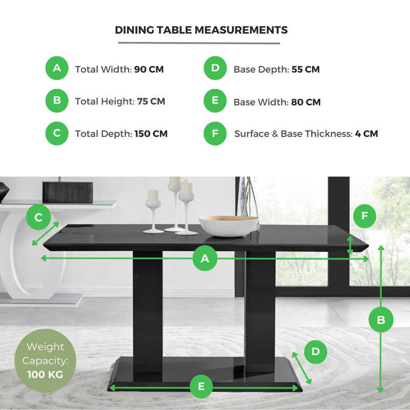 Edzard Double Pedestal High Gloss Dining Table Set with 6 Luxury Faux Leather Dining Chairs, White