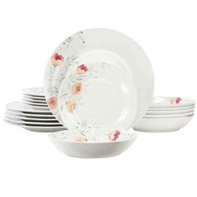  Service de table en porcelaine 18 pièces Poppy, service pour 6
