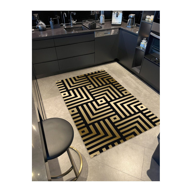 Tapis noir à motif géométrique, Sous-tapis carré 4 pi 11 po inclus