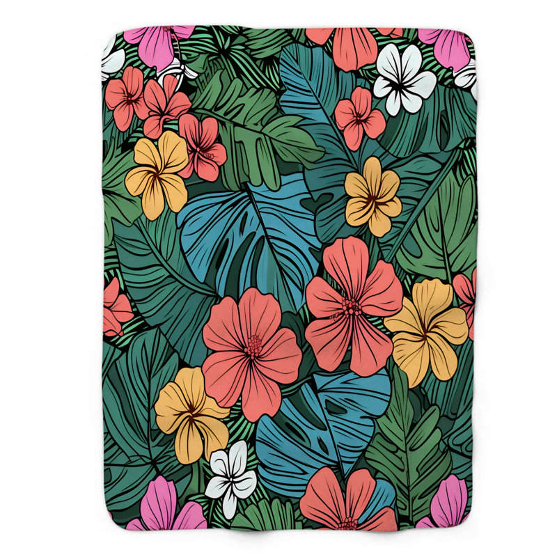 Couverture botanique Sherpa 1 pièce Botanical Jungle Elegance, Grand lit