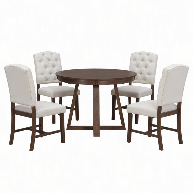 Ensemble de salle à manger rétro 5 pièces, table ronde avec rallonge de l 16 po et 4 chaises rembourrées pour la salle à manger et le salon