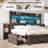 Farmhouse Bed Frame with Bookcase Headboard, 2 Detachable Racks, 4 Drawers & RGB LED-100758304-100758305