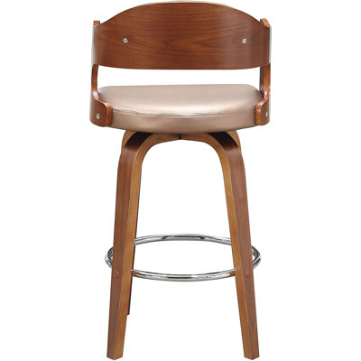 Rose Mid-Century 27-Inch Swivel , Wood And Faux Leather Upholstery, 360 Swivel, Comfortable Footrest For Counters Modern In Rose, Leather, Rotation, Reinforced Kitchens