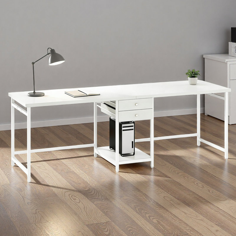 Bureau double, bureau d'ordinateur, bureau à deux places, table de jeu, White/White