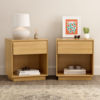 Table de chevet, table d'appoint en bois avec rangement et tablette ouverte