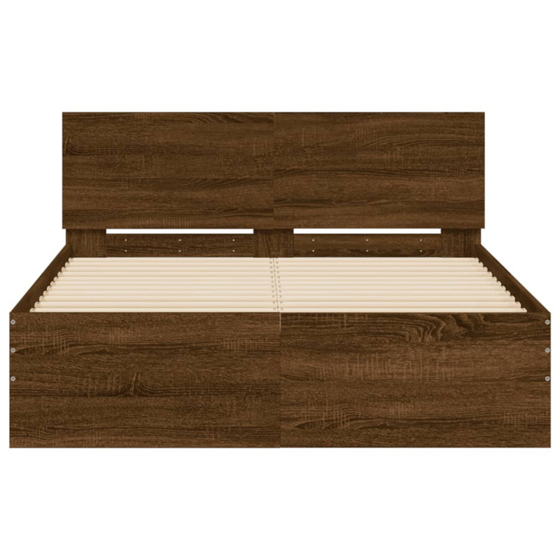Nobue Bed, Small Double ( 120 x 190 cm), Brown Oak