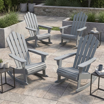 Ensemble de 4 chaises Adirondack pliables en bois de peuplier massif, chaises longues de patio intérieures et extérieures grises avec large siège et accoudoirs, capacité de poids de 250 lb, assemblage facile pour les rassemblements de porches de jardin au bord de la piscine