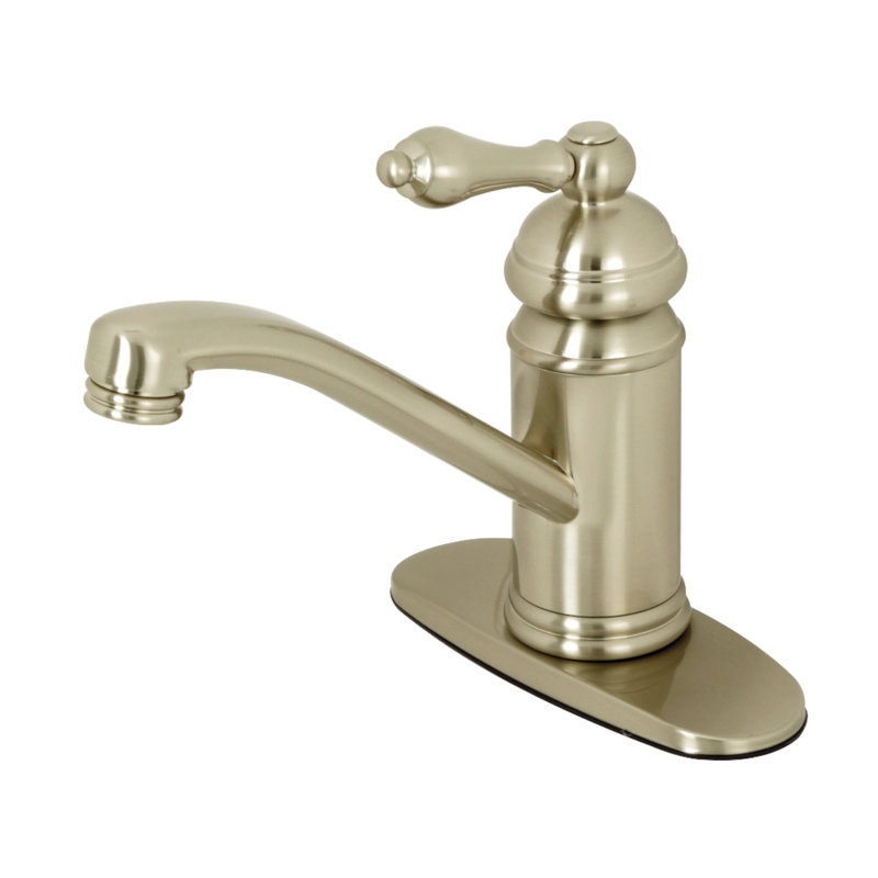 Kingston Brass Vintage Single-Handle 1-Hole Deck Mount Bathroom Faucet with Push Pop-Up, Brushed Nickel