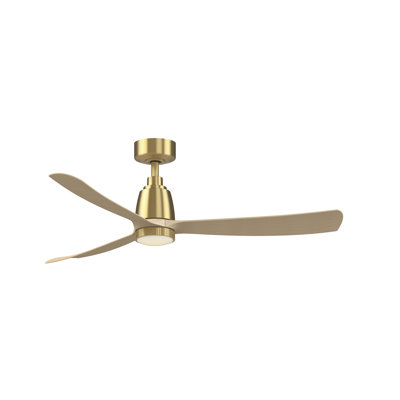 Kute 52 inch Indoor/Outdoor Smart Ceiling Fan with Knurled LED CCT Select Light Kit - Brushed Satin Brass with Natural Blades