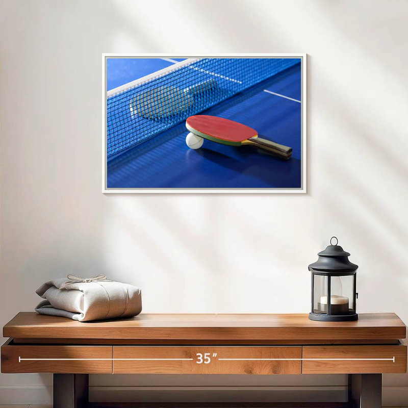 Tennis de table bleu, 19 po x 13 po, Cadre flottant blanc