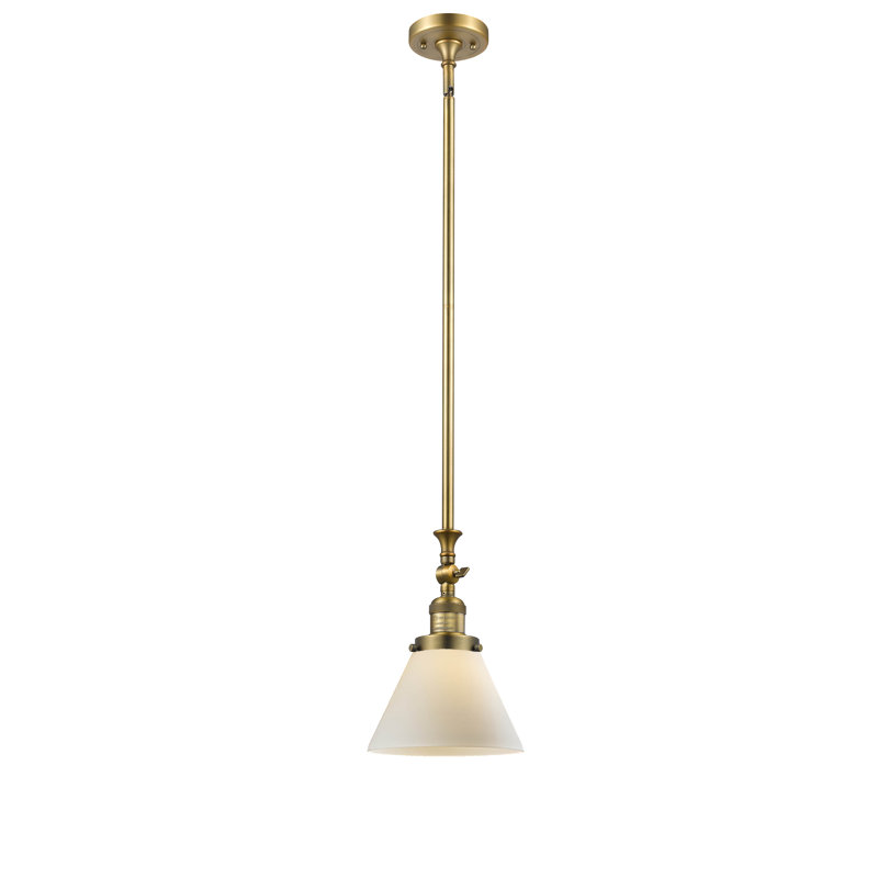 Luminaire suspendu conique à 1 lumière Harbert, Ampoule incandescente rétro de 60 watts, Boîtier blanc mat, Laiton brossé