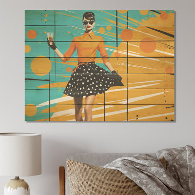 Orange Midcentry Woman Insta Pose - Ballet On Wood Print