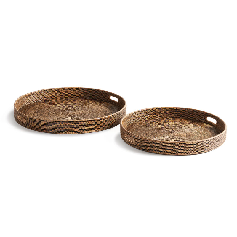 Rattan Tray - Set of 2, 3.75" H x 31.75" W x 31.75" D, Brown