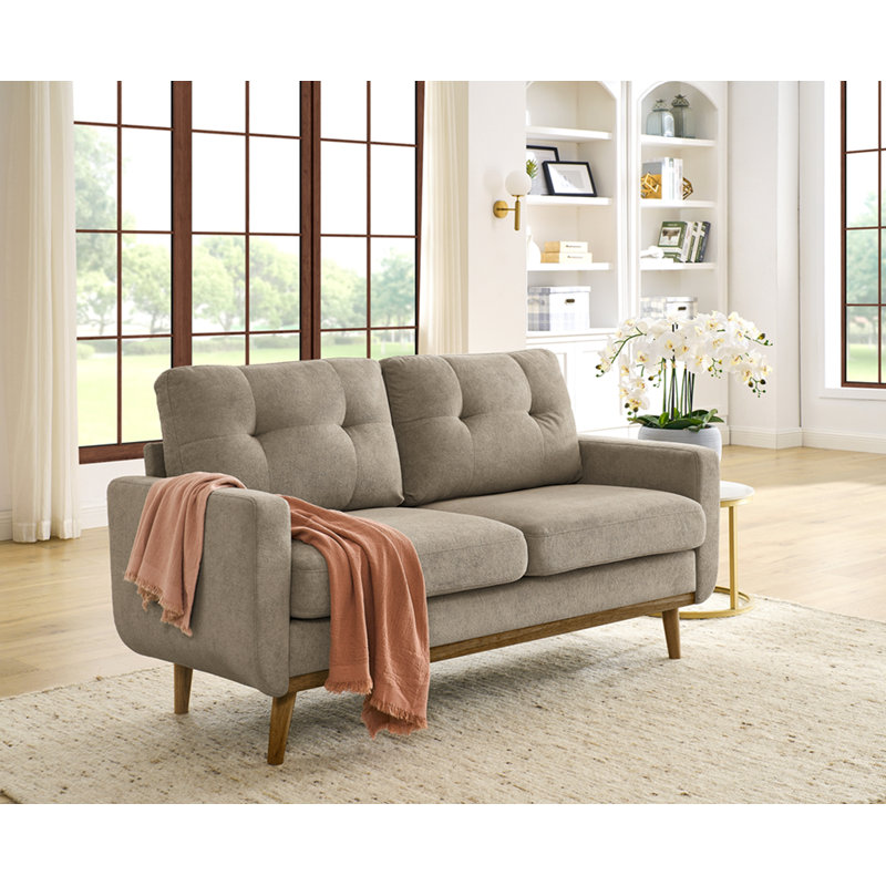 Canapé capitonné 67,7 po de largeur Mid-Century avec pieds en bois, Brun