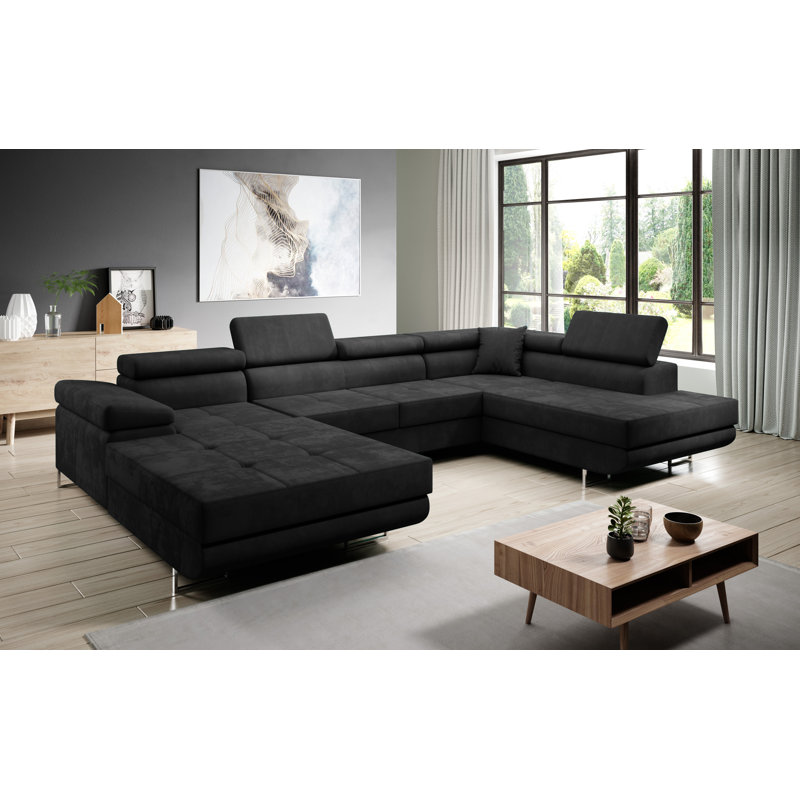 Alhed Corner Sofa Bed, Dark Grey, Right Hand Facing, Matte Black