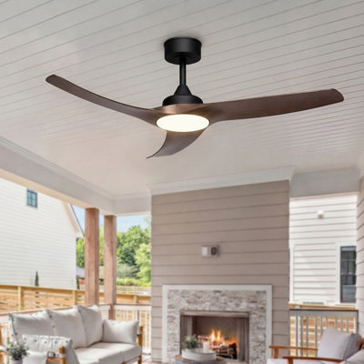 52" Outdoor Ceiling Fan with Light for Patio Garage Porch Indoor, Weather-Proof Blades & High-Airflow, Quiet DC Motor 3CCT Dimmable LED Ceiling Fan Remote for Farmhouse