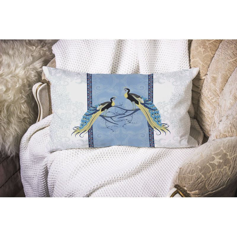 Coussin Enchanted Peacock, Bleu / blanc