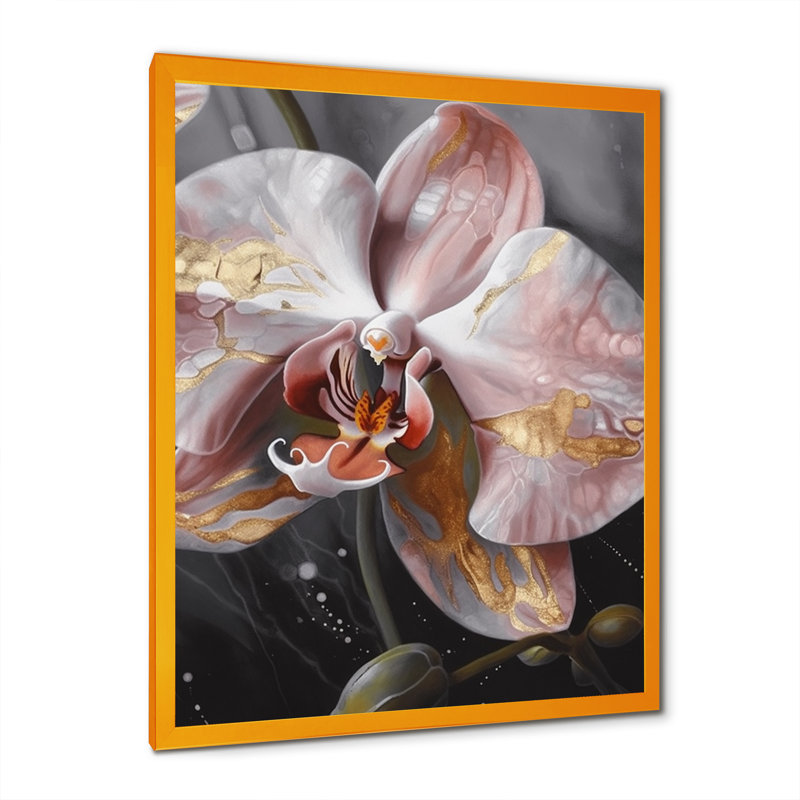 Orchidées roses exquises - imprimé, H 20 po x l 12 po x P 1 po, Encadrement doré