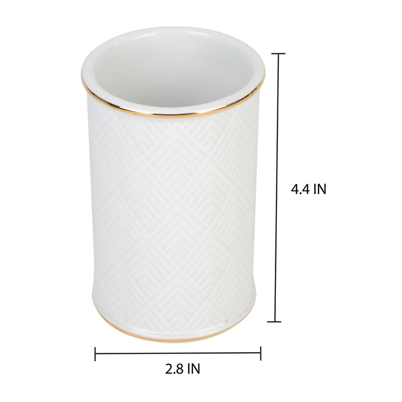 White and Gold Embossed Ceramic Bathroom Tumbler
