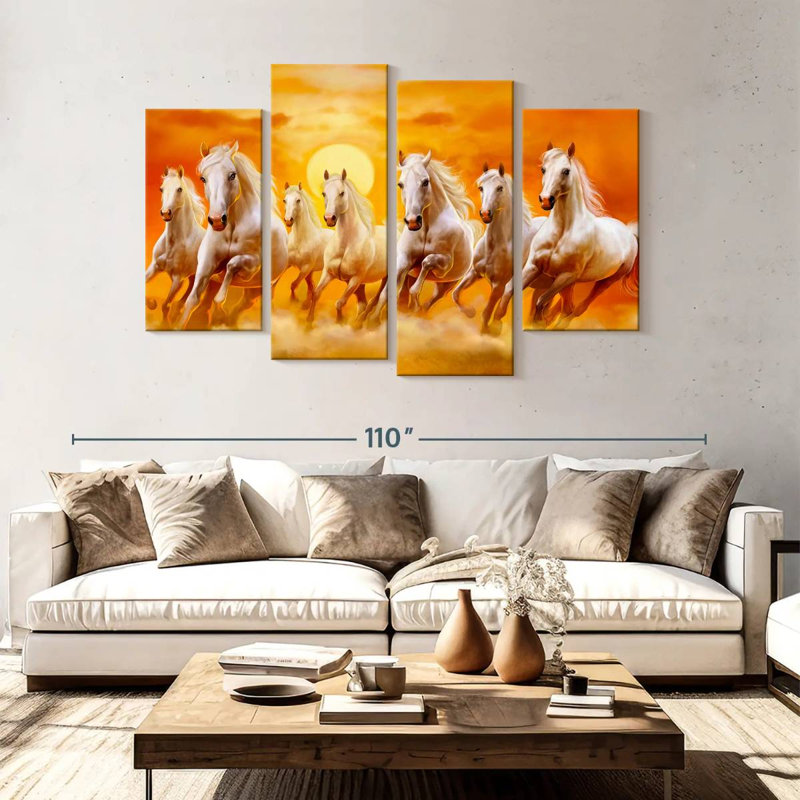 Sept chevaux qui courent, reproduction d'art sur toile, H 54 po x l 84 po x P 1,25 po