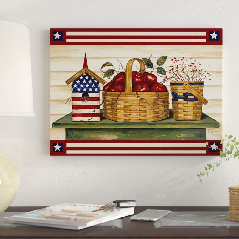 « apple basket 1 », reproduction de peinture à l’acrylique sur toile tendue, H 14 po x l 19 po x P 2 po