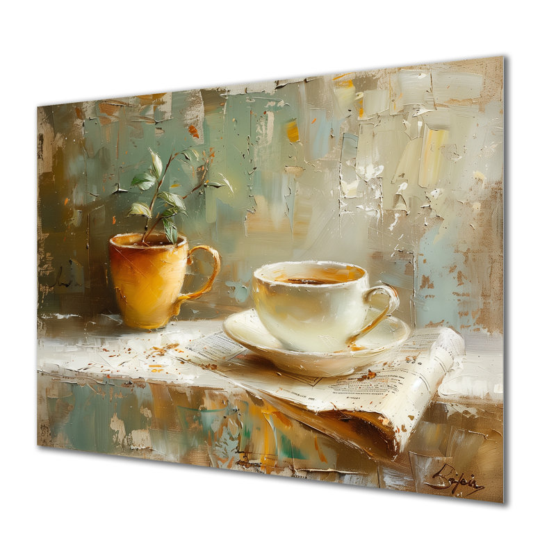 Tasse de café blanche et beige blanche - Art mural café, H 30 po x l 40 po, Sans cadre, métal