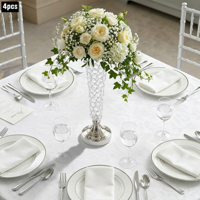 4-Piece Silver Trumpet Vases with Base, Acrylic & Metal Centerpiece Stands for Wedding & Party