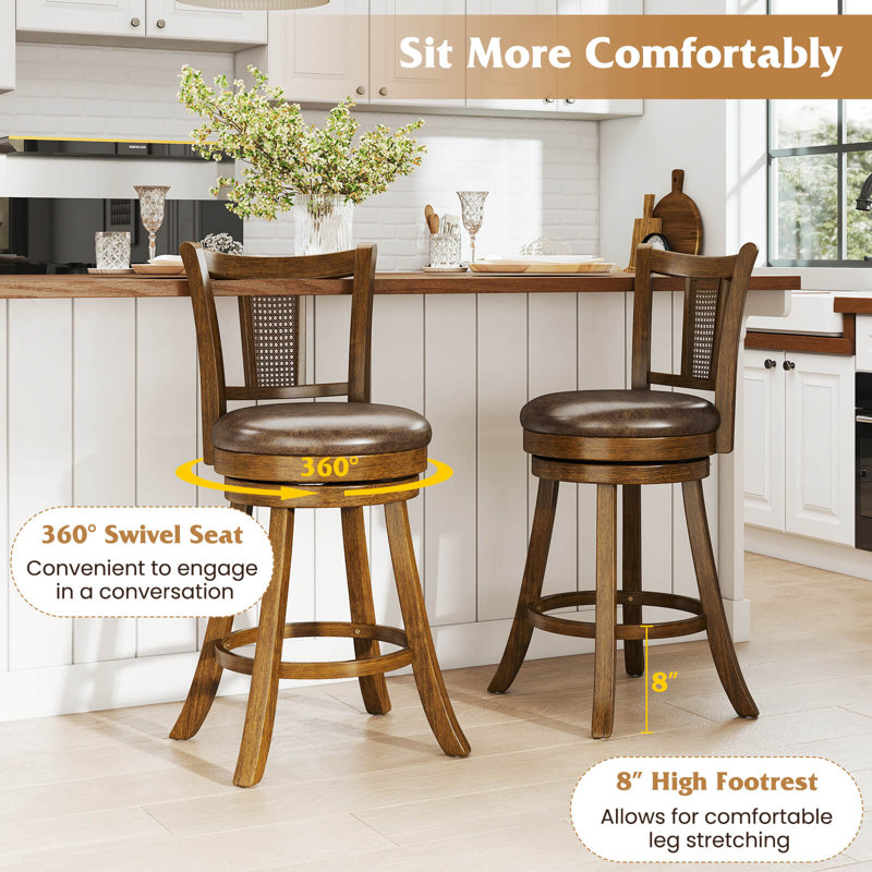 Set of Bar Stools Swivel Bar Chairs with Backrest & Footrest, Counter Stool (25” Seat Height), 4