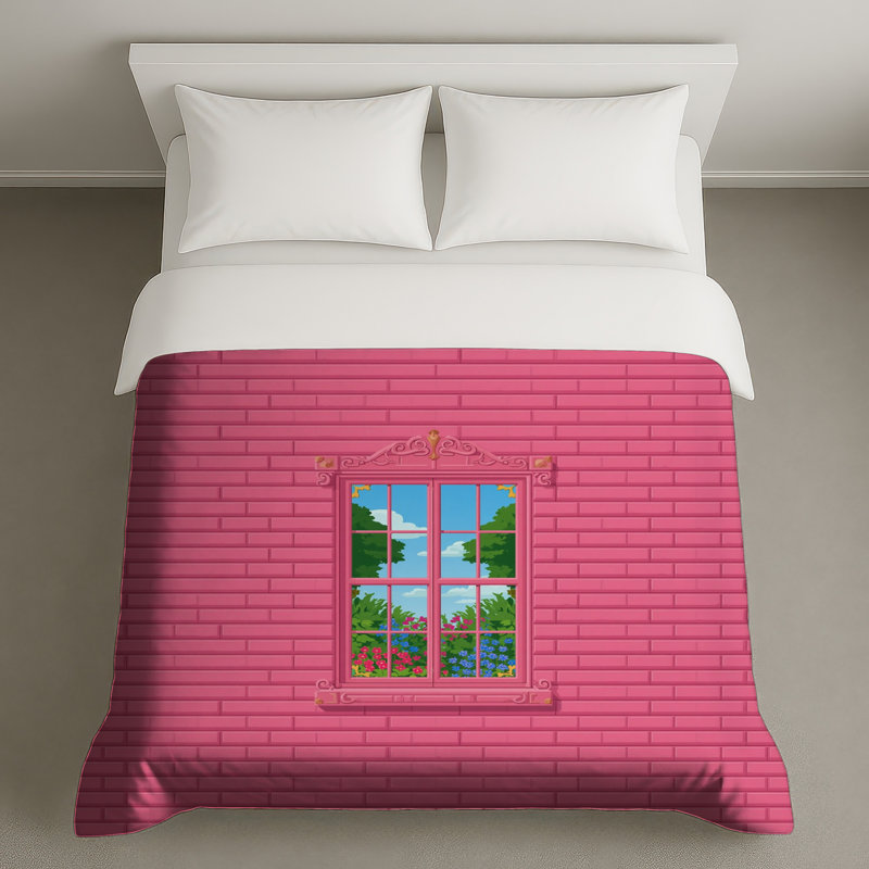 Housses de couette murales roses en brique rose, Grand lit