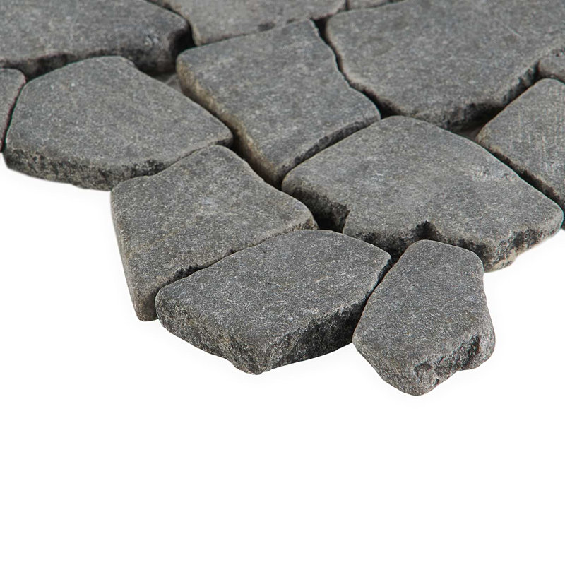Nature 12x12 Tumbled Pebble Tumbled Mosaic Tile, Lava Black