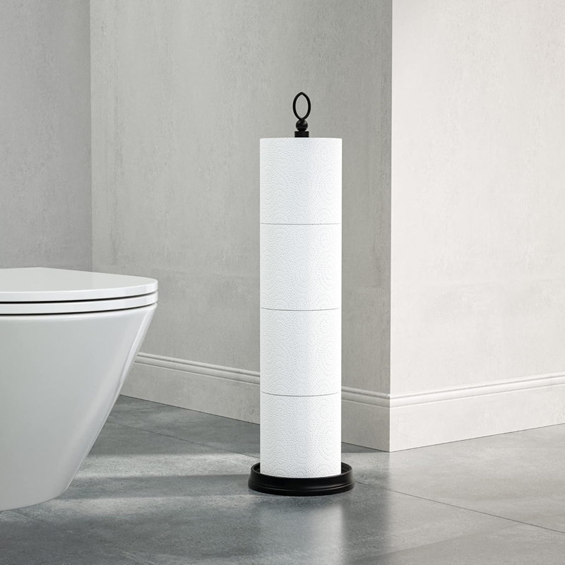 Porte-papier hygiénique lourd avec rangement de réserve, organisateur de papier hygiénique sur pied, noir mat