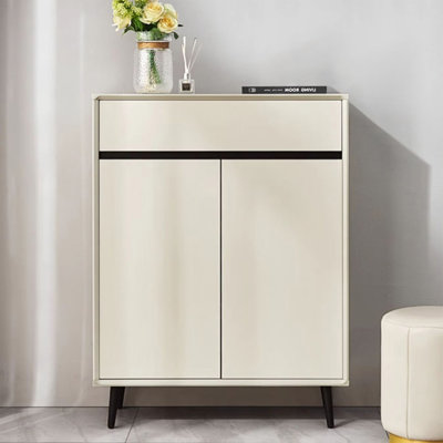 Creamy-white+Black Manufactured Wood+Metals Shoe Storage