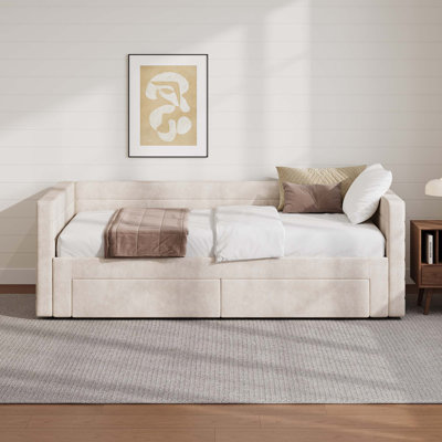 Twin Size Upholstered Extendable Daybed Frame with Trundle,Space-Saving Twin to King Design,Chenille Fabric Sofa Bed with Storage Drawers for Living R by Latitude Run