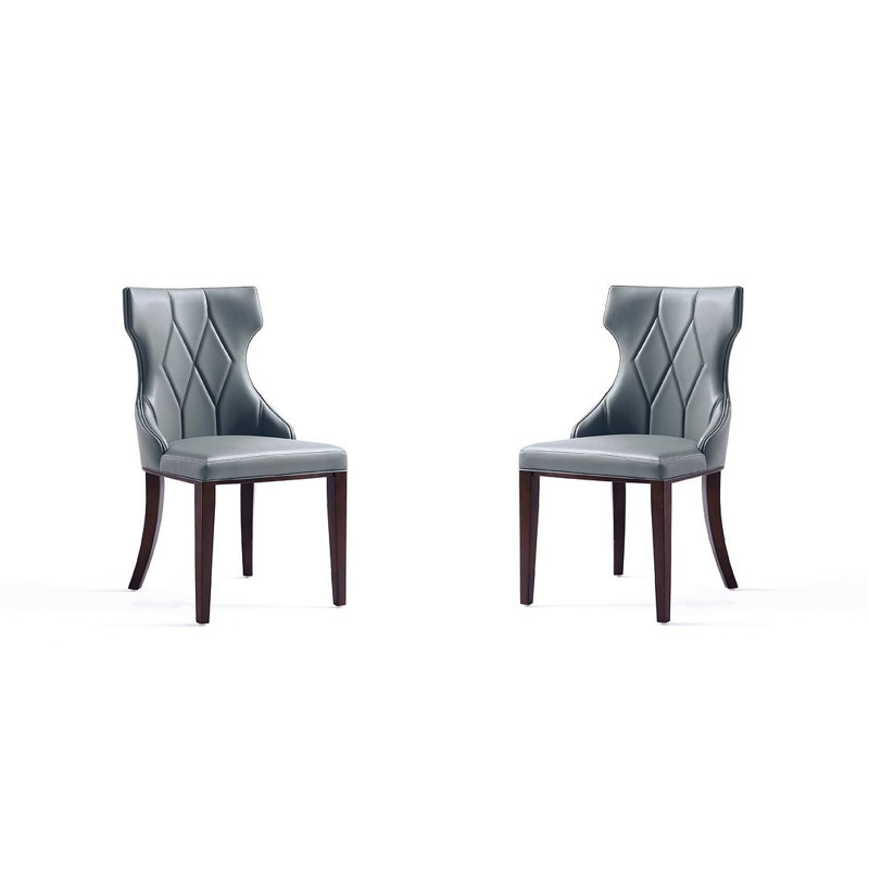 Reine Traditional Vegan Leather Upholstered Beech Wood Dining Side Chair in Pebble Gray