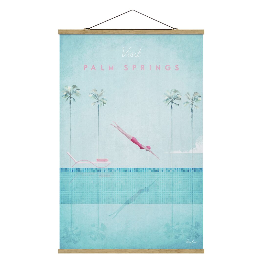 Stoffbild mit Plakatstreifen - Reiseplakat - Palm Springs - Hochformat 3:2