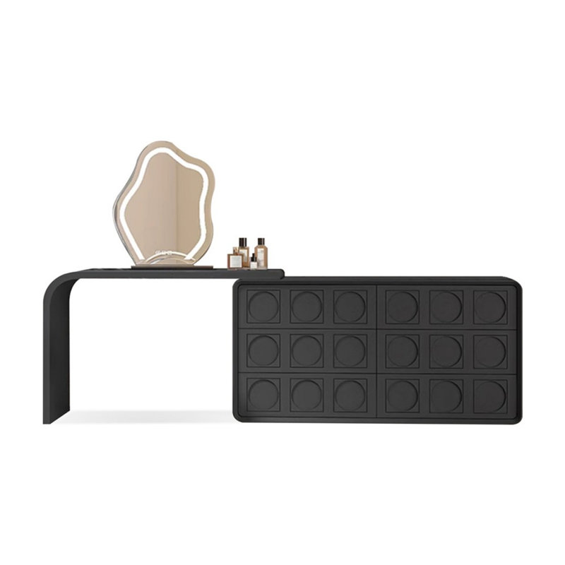 Coiffeuse avec miroir lumineux, 6 tiroirs, Noir