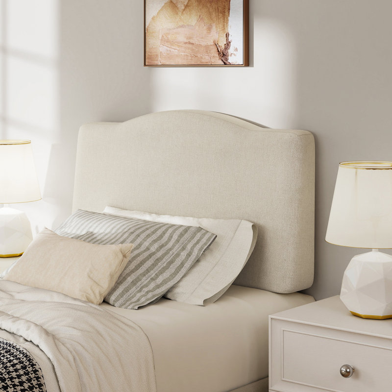 Upholstered Linen Headboard with Adjustable Height, Beige, Twin
