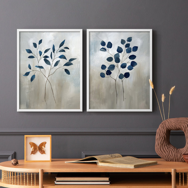 Indigo Foliage I-Premium, reproduction encadrée - prête à être accrochée - aucun clou requis - aucun clou requis, Blanc