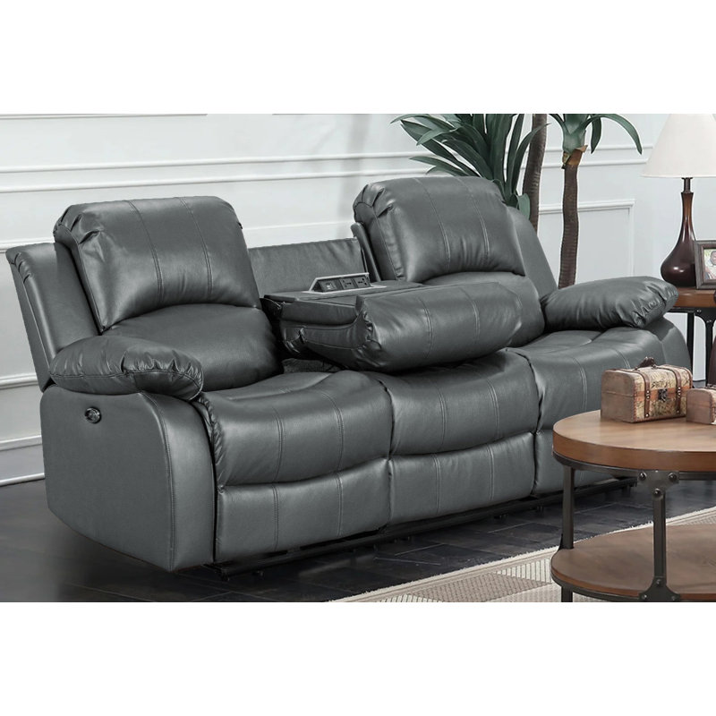 Lowell Faux Leather Reclining Loveseat, Lowell Grey Faux Leather, 3