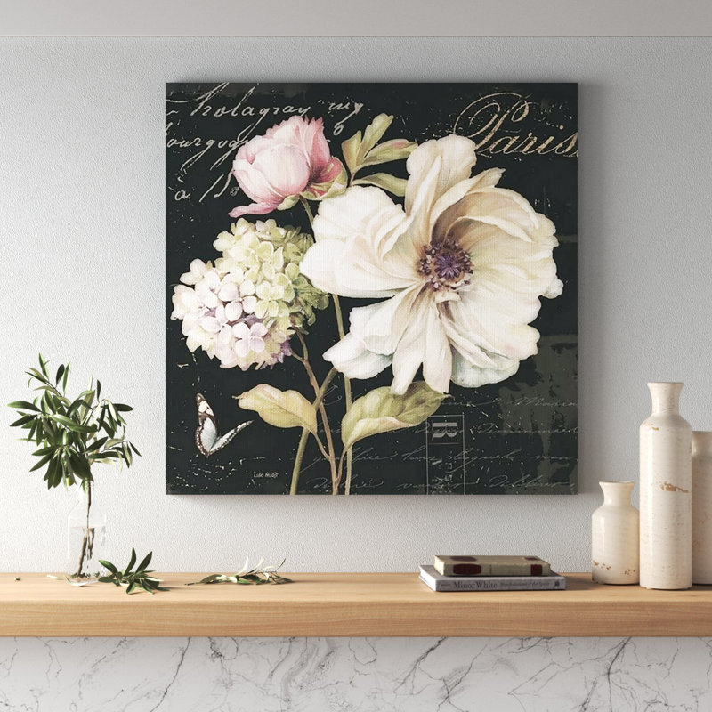 "Marche de fleurs de fleurs sur noir II" par Lisa Audit, impression, H 16 po x l 16 po, Toile tendue, Sans cadre