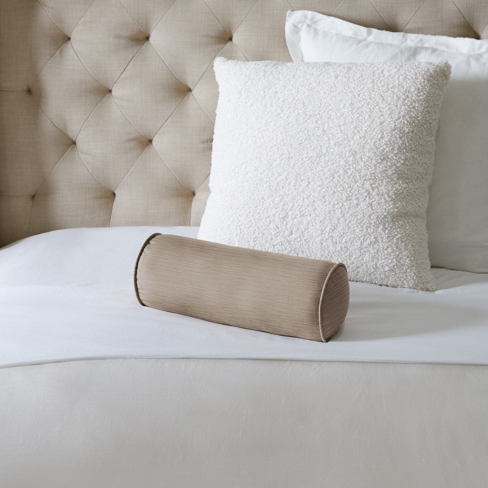 Velvet Throw Pillow, Beige, 6" x 16"