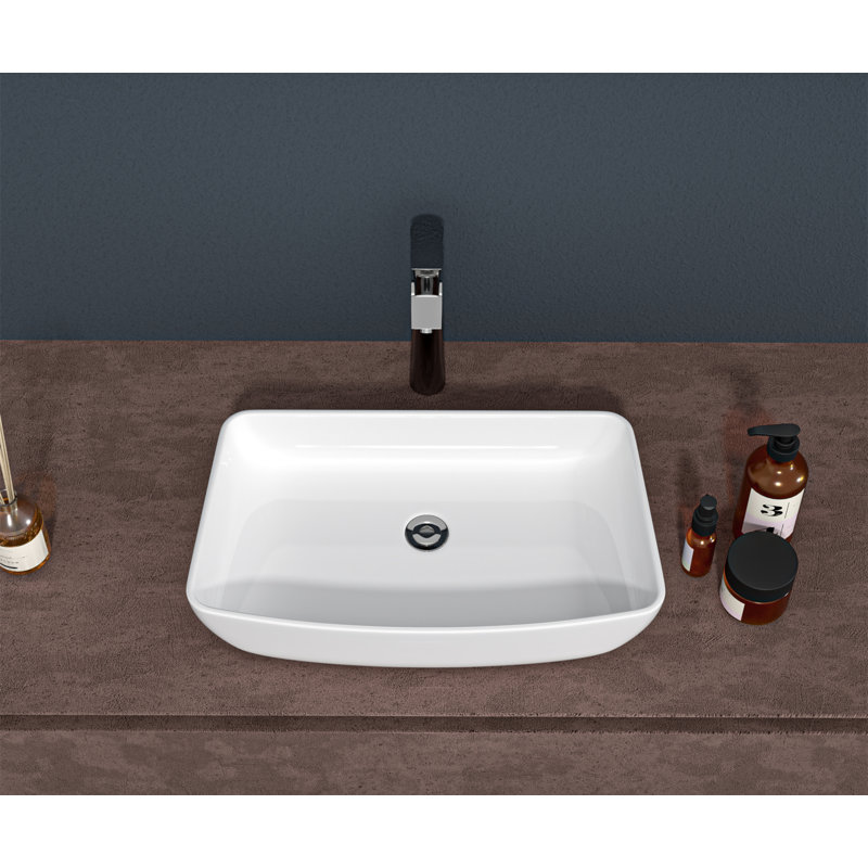 24"x15" White Ceramic Rectangular Vessel Bathroom Sink
