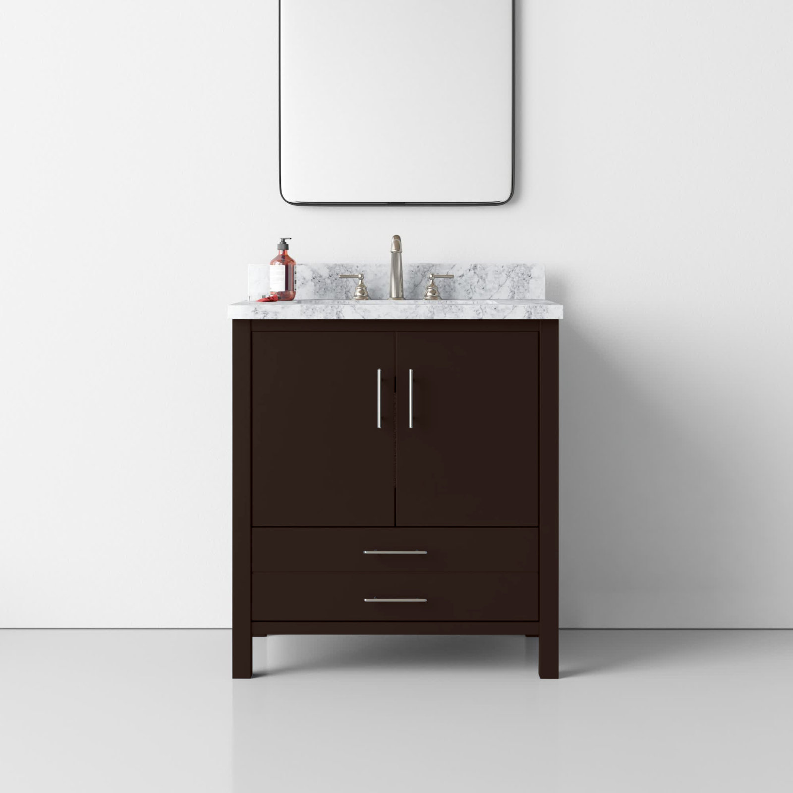 Kiara 30'' Single Bathroom Vanity, Chocolate, Carrara Marble